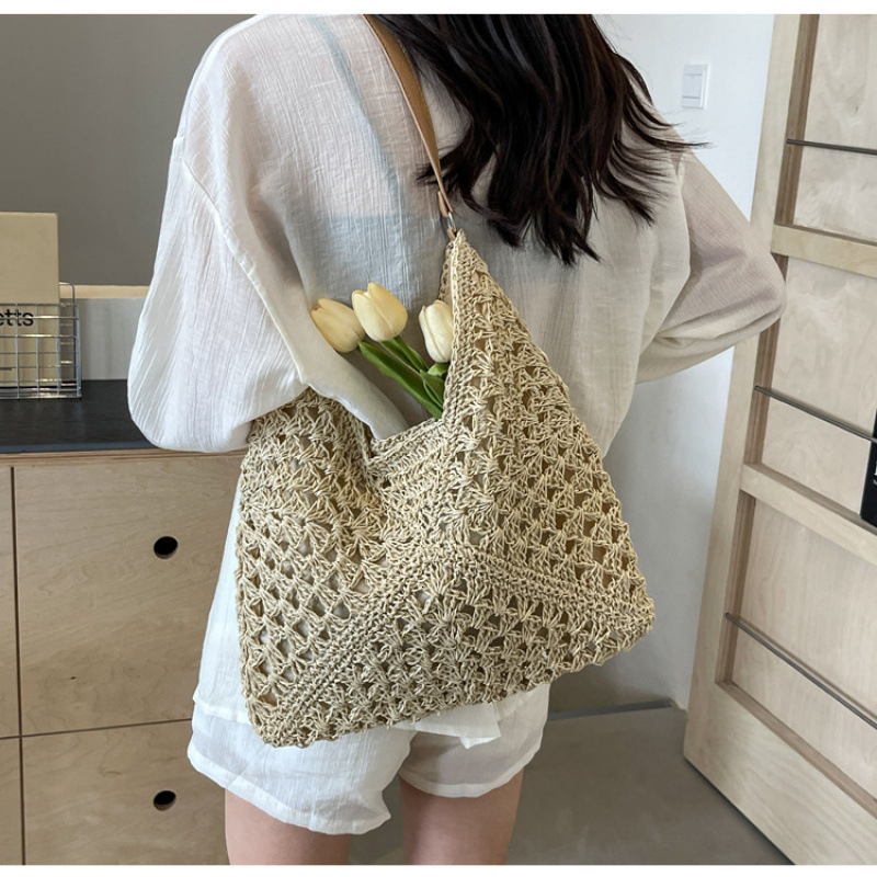 Designer Handbag Internet Celebrity Women S New Hollow Out Design Beach Vacation Grass Woven Bag Versatile Single Shoulder Tote Bag Mini Storage Bag F
