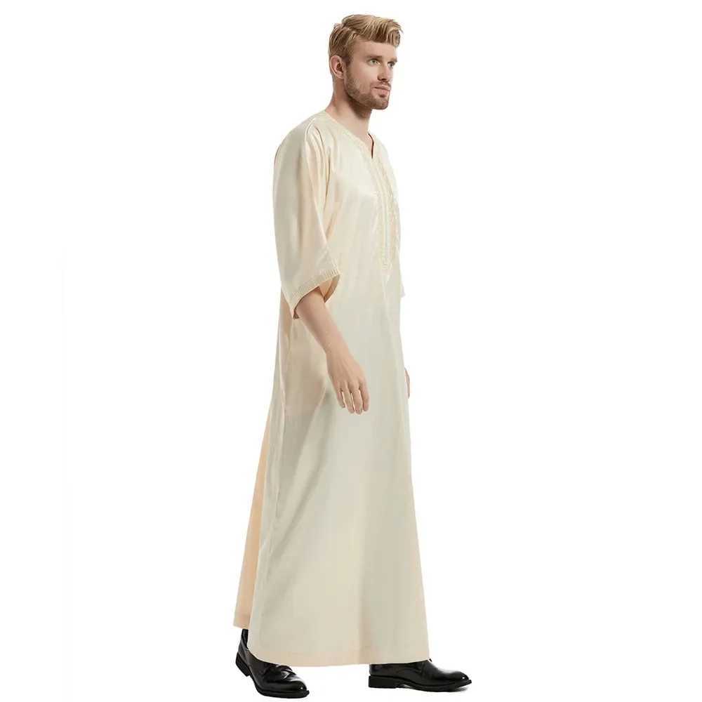 Muslim Men Jubba Thobe Islamic Clothing Satin Ramadan Mens Abaya Dress Long Robe Saudi Wear Musulman Caftan Jubah Dubai Dress X250514