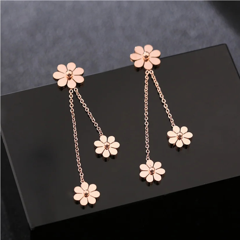 316L Stainless Steel Fashion Upscale Jewelry Sweet Daisy Flowers Studs Piercing Charm Chain Tassel Drop Earrings For Women 250513
