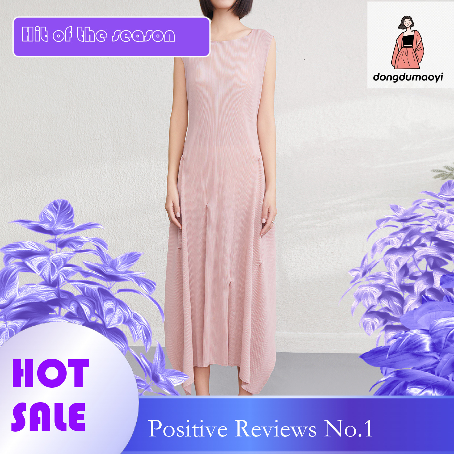 dongdumaoyi Miyake s new pleated dress with irregular temperament for women clothing in the summer of Round neck sleeveless slimming long skirt