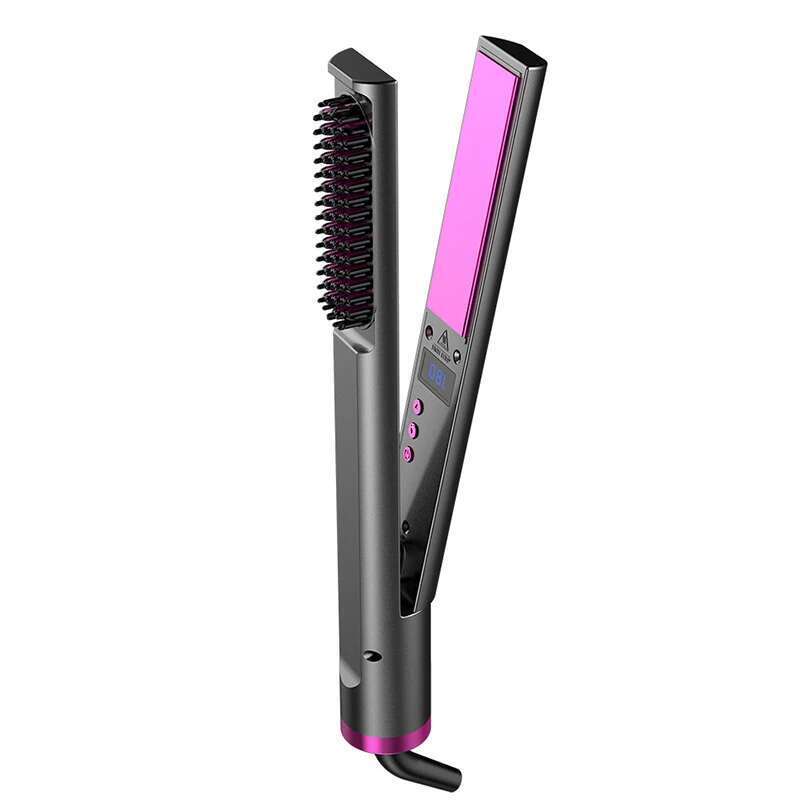 Professional Flat Iron For Curler Ceramic Tourmaline Ionic 2 in1 Hair Straightener Brush