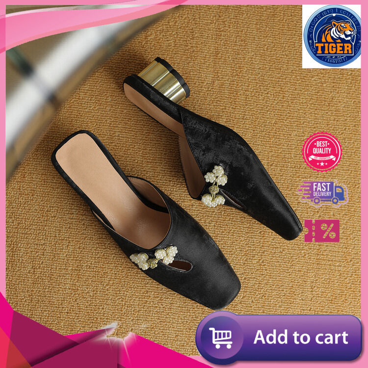 Ddmytiger Chinese Style Baotou Slippers Summer New Elegant Beaded Decoration Cm Comfortable Round Heel Outdoor Shoes