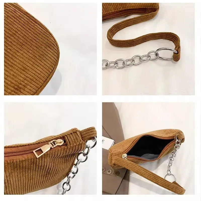 Fashion Vintage Women Handbags Corduroy Underarm Bag Casual Shoulder Bags Solid Color Zipper Female Handbag 250514