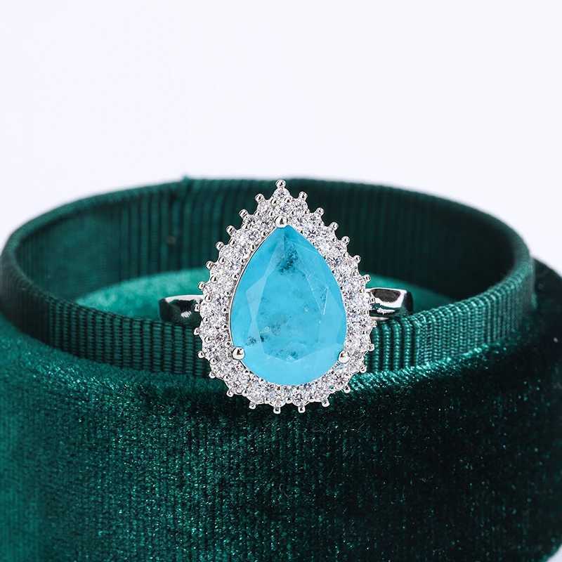 Creative Paraiba Flower Sphire Full Diamond Couple Ring for Women Zircon Valentines Day Gift Jewelry Sterling Silver RingsXJ250514