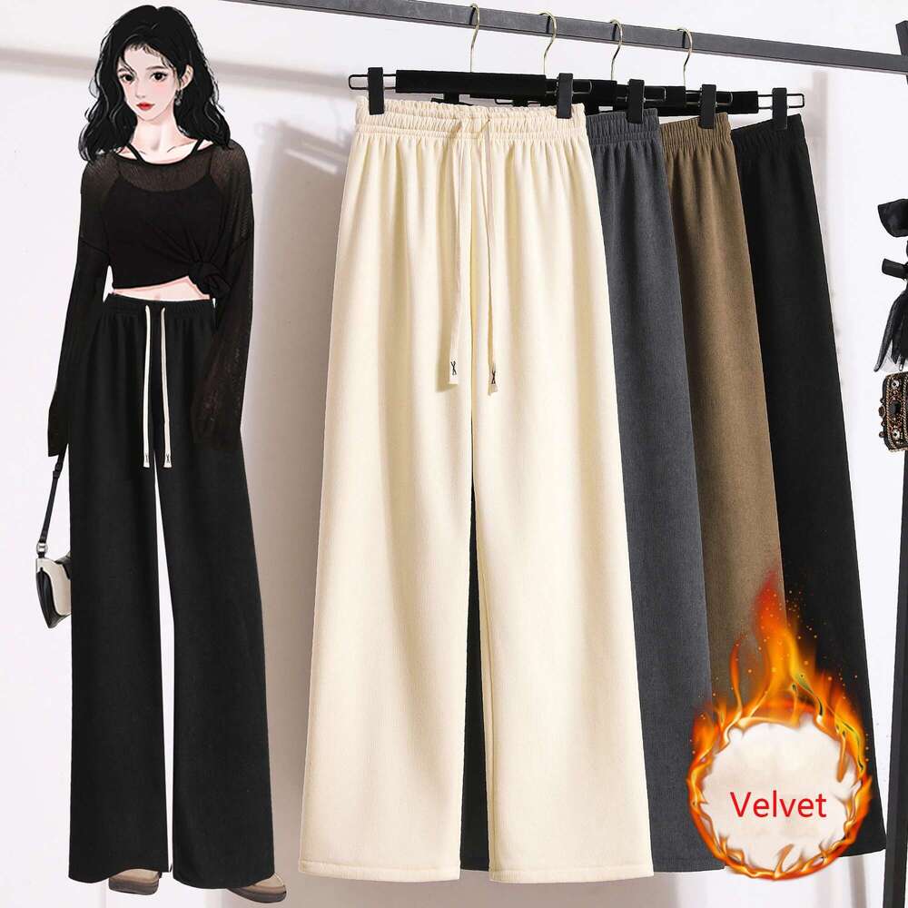 Plus Winter New Arrivals High Elastic Waist Wide Leg Loose Large Size Thicken Veet Trousers Pants Women