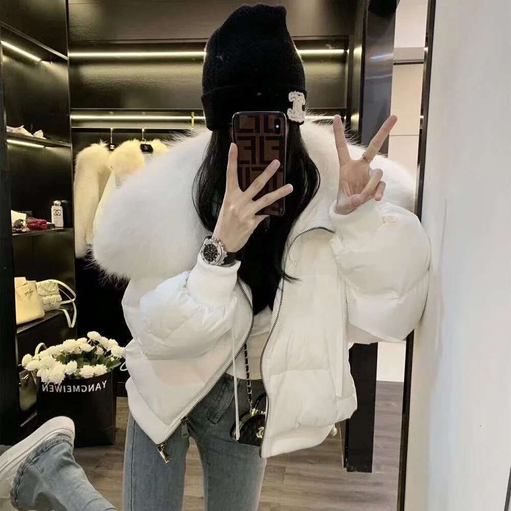 Puffer Jacket Newest White Duck Down Short Parkas Female Women 2024 Winter Thick Loose Casual Real Natural Raccoon Fur Coat