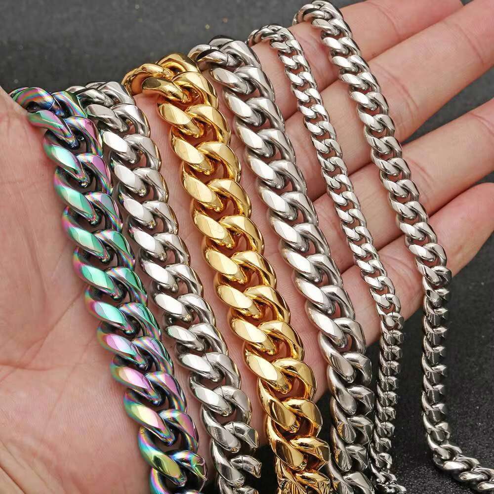 Gilded stainless steel Miami Cuban chain chilled 6mm 14mm hip-hop necklace accessory