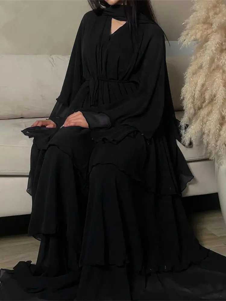 Summer Open Chiffon Khimar Kimono Abaya Dubai Luxury 2024 Muslim Sets Modest Kaftan Hijab Dresses For Women Islam Ka Damen X250514