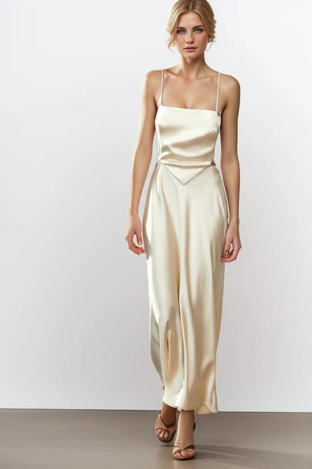 Womens Dress Spring Silk Satin Texture Long Sexy Suspenders Tie Decoration the Back Elegant temperament 2896331 250514