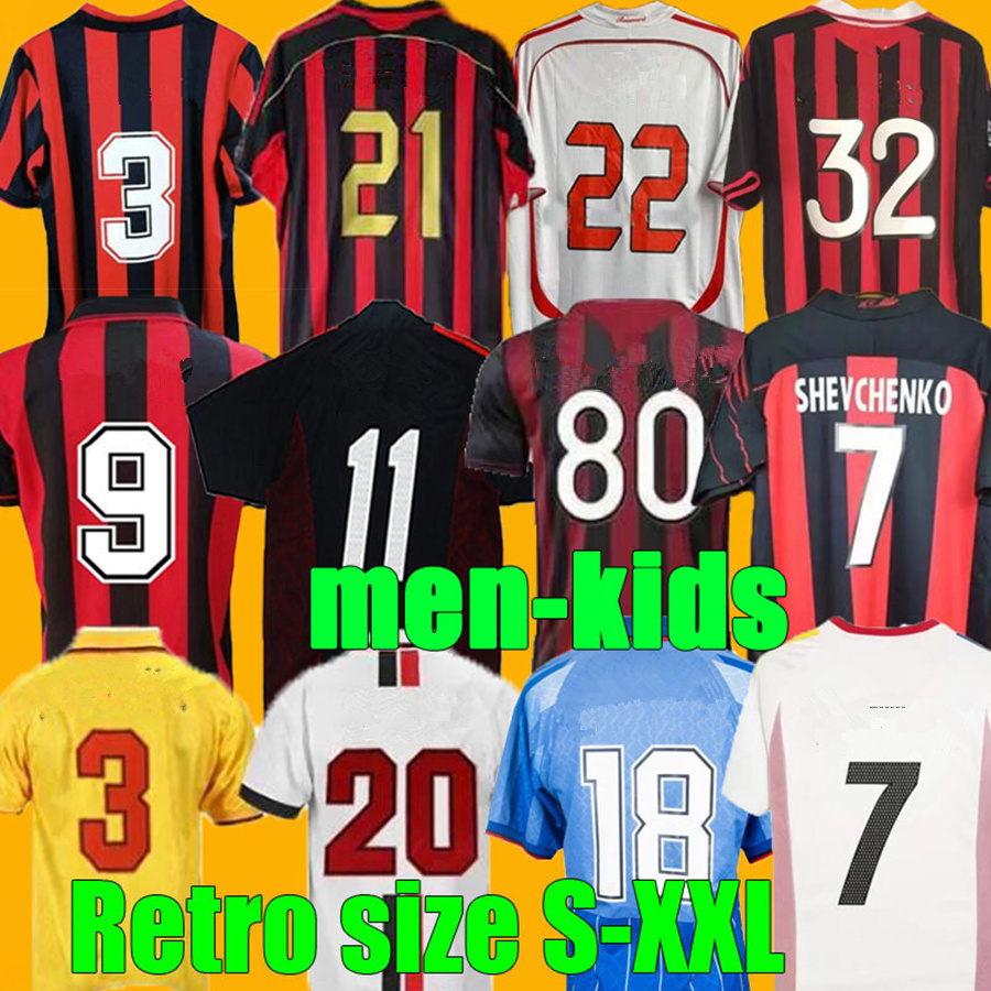 90 91 Retro SOCCER JERSEYS 95 96 97 Gullit SHEVCHENKO MIlans 01 02 03 12 14 15 2006 2009 2010 Maldini Van Basten Football shirts KAKA 06 07 PIRLO RONALDINHO BAGGIO men kids