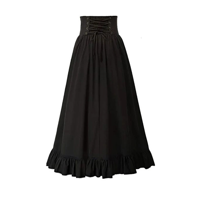 Womens Skirt Victorian Maxi Vintage Renaissance High Waist Ruffled Hem ALine Corset Pleated Casual Party Skirts Lady 250514