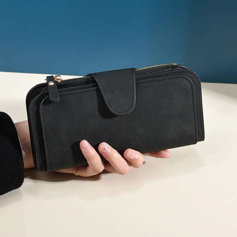 Vntage Long for Women Frosted Leather Designer Clutch Purse Large Capacity Credit Card Wallet Zipper Coin Pocket