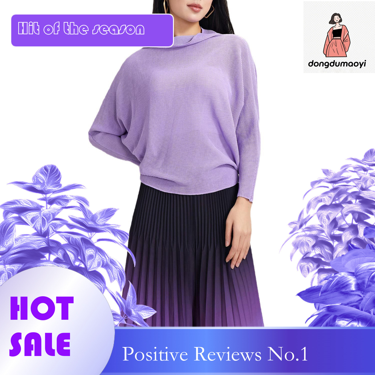 dongdumaoyi Miyake Bat Long Sleeve Top for Women 2024 Spring New Style Loose, Lazy, Versatile, Western Style, Slim and Wrinkled T-shirt