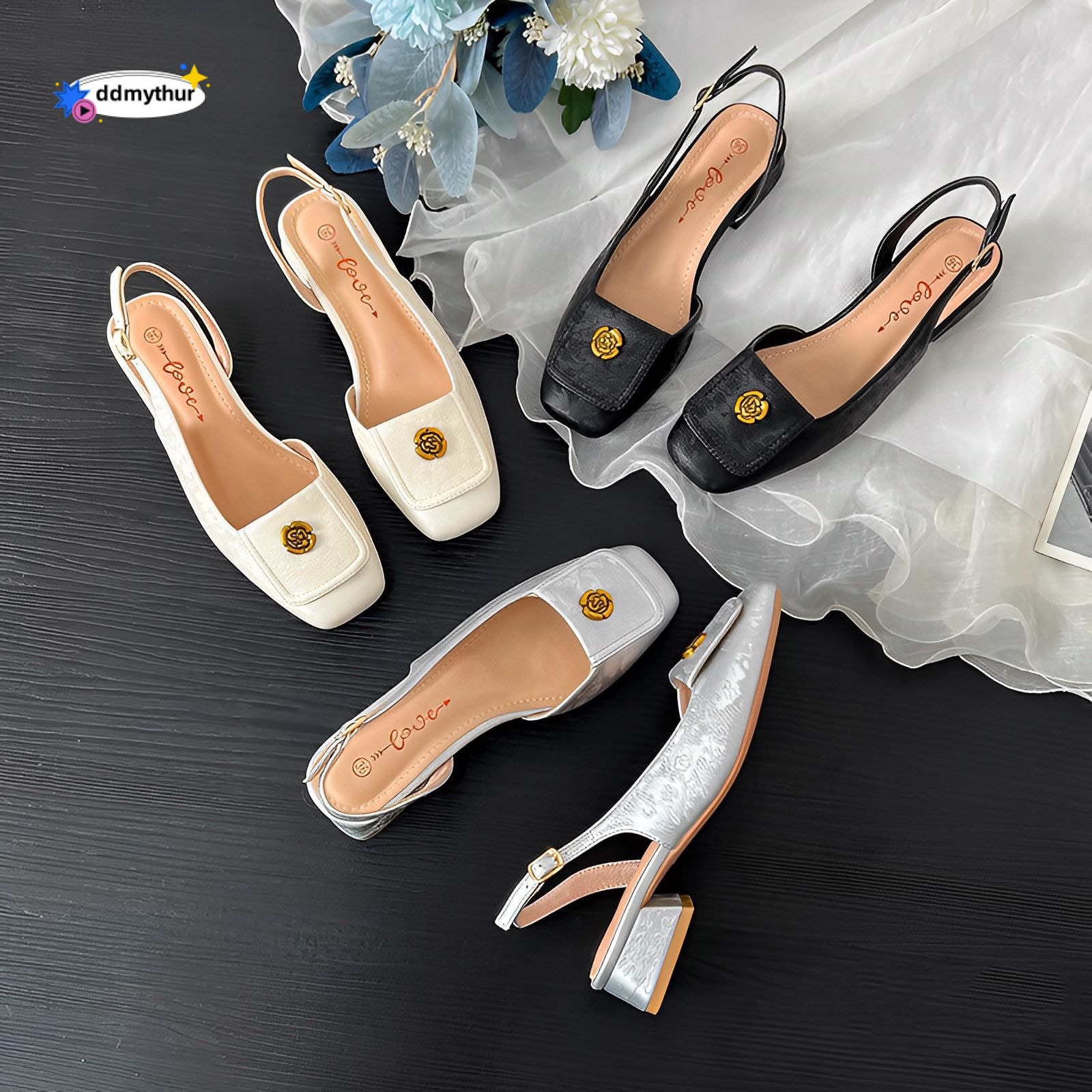 Genuine leather~Exquisite and luxurious Chinese style camellia toe cap sandals for women's summer 2024 new mid heel evening shoes ddmythur