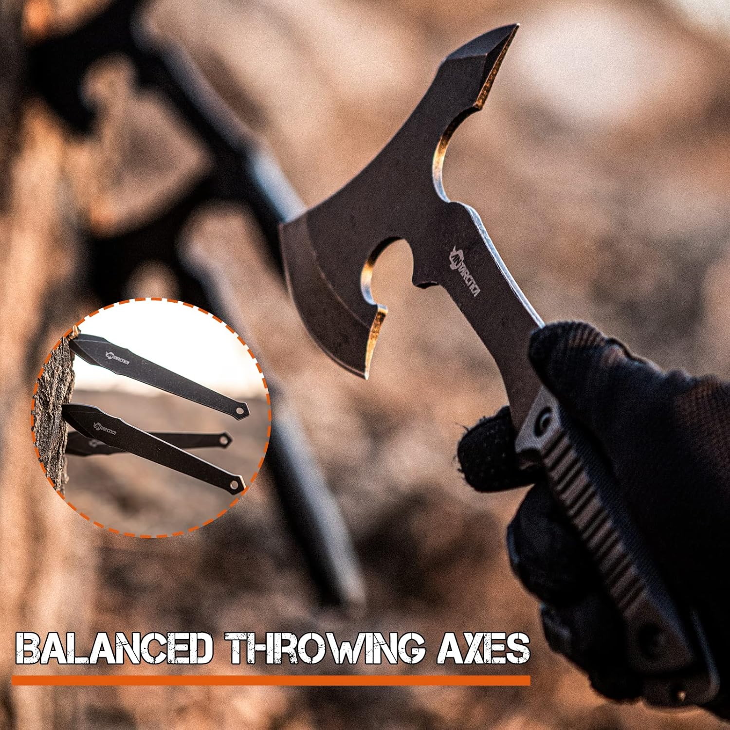 VOTAGOO Throwing Axes and Knives Set - 3 Pack, 11" Full Tang Stainless Steel Tomahawks and Throwing Knives, Whetstone Tool Sharpener, Well-Balanc