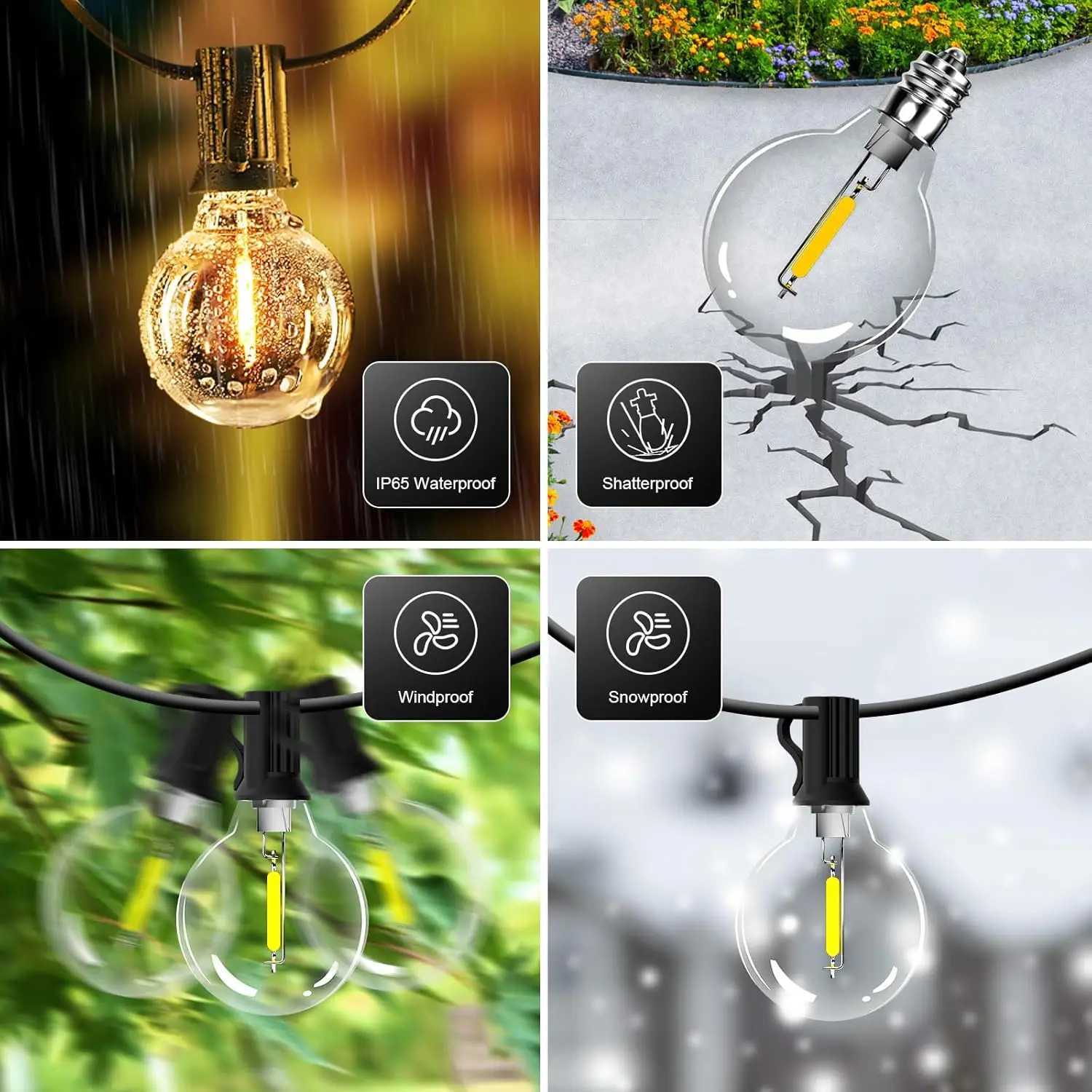 Mexllex G40 LED Globe String Lights Outdoor with Plug Plastic Waterproof Bulbs For Christmas Party Garden Decorate Garland Lamp Z250514
