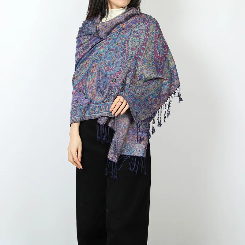 Paisley Pashmina Women Silky Jacquard Scarf Ethnic Style Fringed Scarves Soft Long Shawls and Wraps for Lady Bufandas 250514