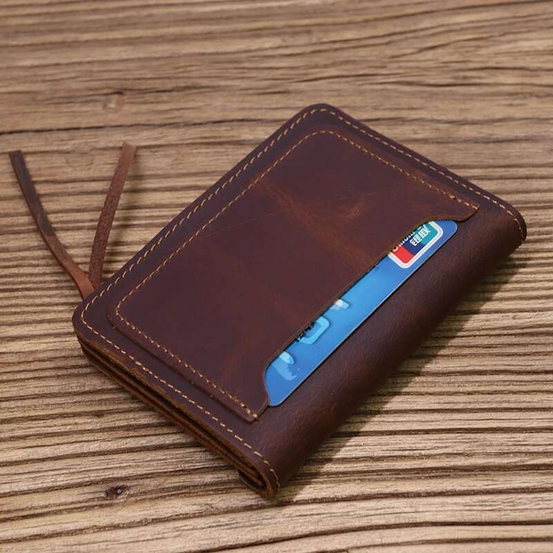 100% Genuine Leather Wallet For Men Male Brand Vintage Handmade Short Small Men's Purse Card Holder With Zipper Coin Pocket Bag