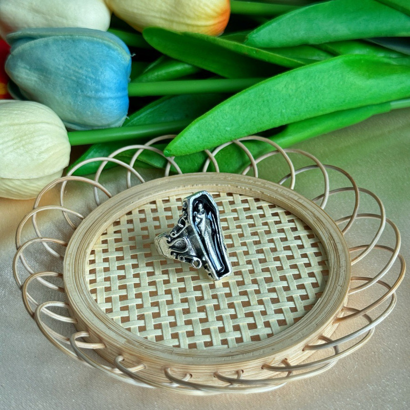 Exaggerated ring with personality trend, adjustable opening, owl cross combination 4-piece set