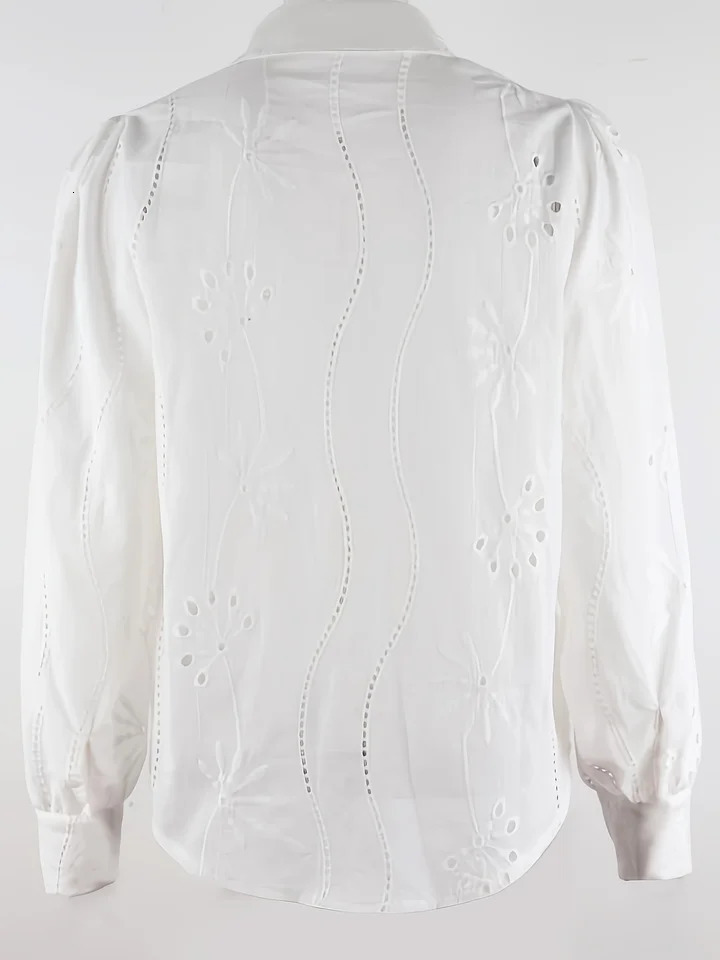 Plus Size White Summer Fashion s Large Ladies Elegantly ed Shirt With Hollow Pattern Women Top 250514