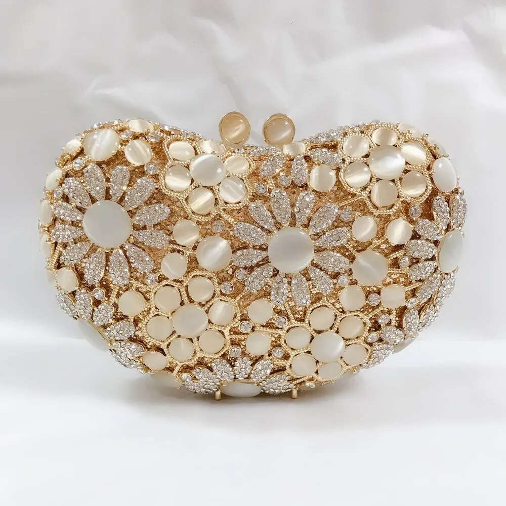 Dazzling Gold/Pink Color Flower Bag Women Crystal Clutch Evening Bags Hollow Out Wedding Party Shoulder Handbag And Purse