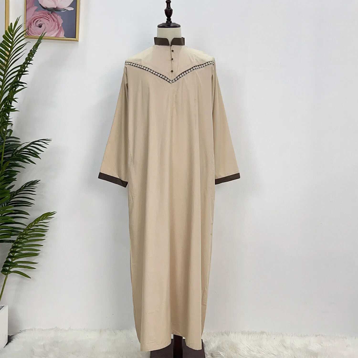 Ramadan Eid Islamic Men Robe Arabic Jubba Thobe Muslim Man Casual Clothing Dubai Abaya Turkey Long Sleeve Dress Middle East X250514