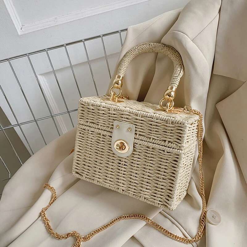 Summer Box Small Purse And Handbags For Women Rattan Straw Woven Crossbody Shoulder Female Fashion Chain Travel Beach Bags