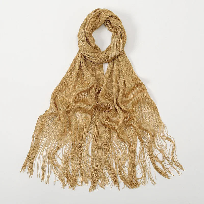 Sexy Fashion Banquet Sunscreen Shawl Gold Silver Shiny Scarves For Women Lace Tassel Party Evening Dress Scarf 250514
