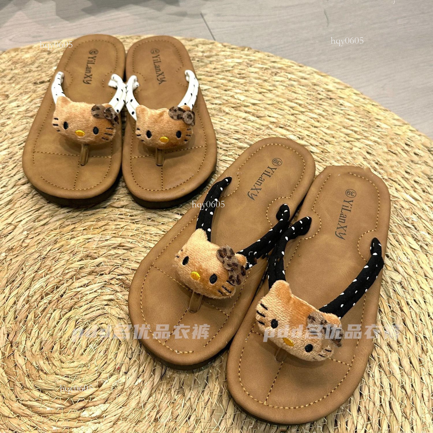 Top brand high-quality new free designer shoes, super soft and durable flat shoes, sweet and classic polka dotsHello Kitty slipperswith plush new fash