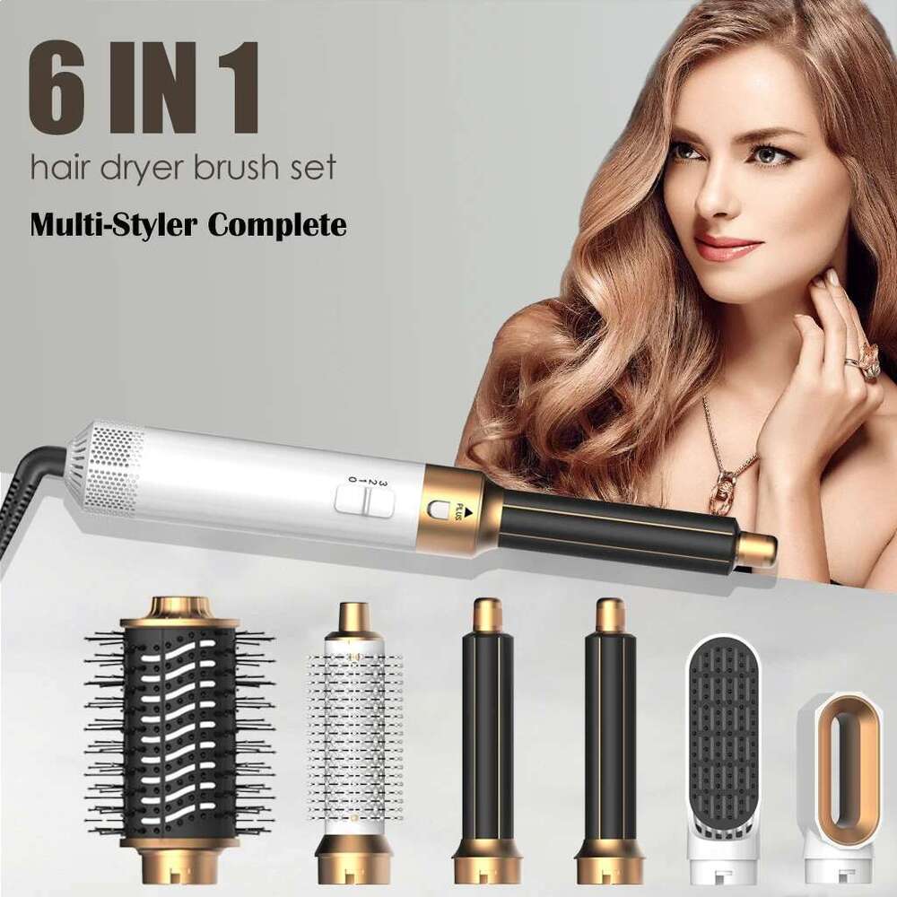 6 In 1 Hair Dryer Comb Brush Multifunctional Styling Set Curling Roller Straightener Hot Air Blow Styler Kit