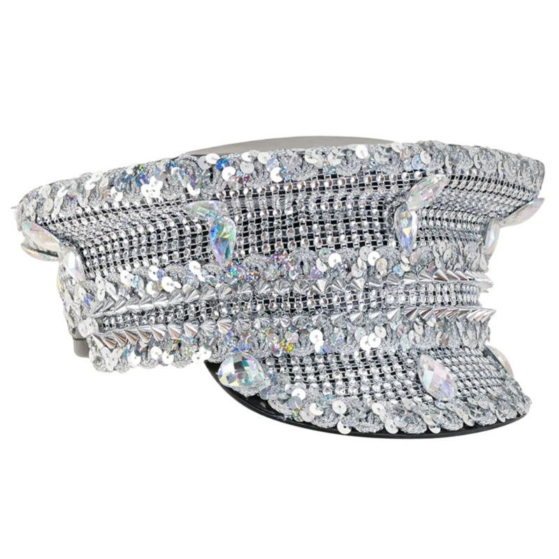 Sparkling Captain Hat Rivets Sequins Hat for Bachelorette Party Captain Hat for Actress 250513