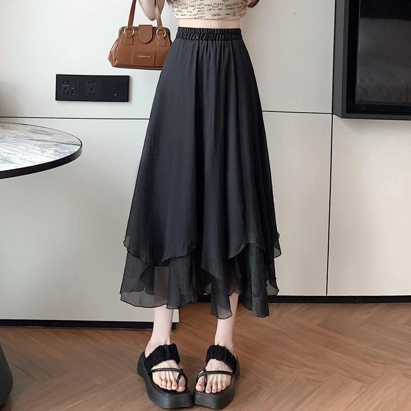GIDYQ Summer Women Mesh Skirt Fashion Korean High Waist Loose Midi Y2K Elegant Female Casual All Match A Line Skirts 250514