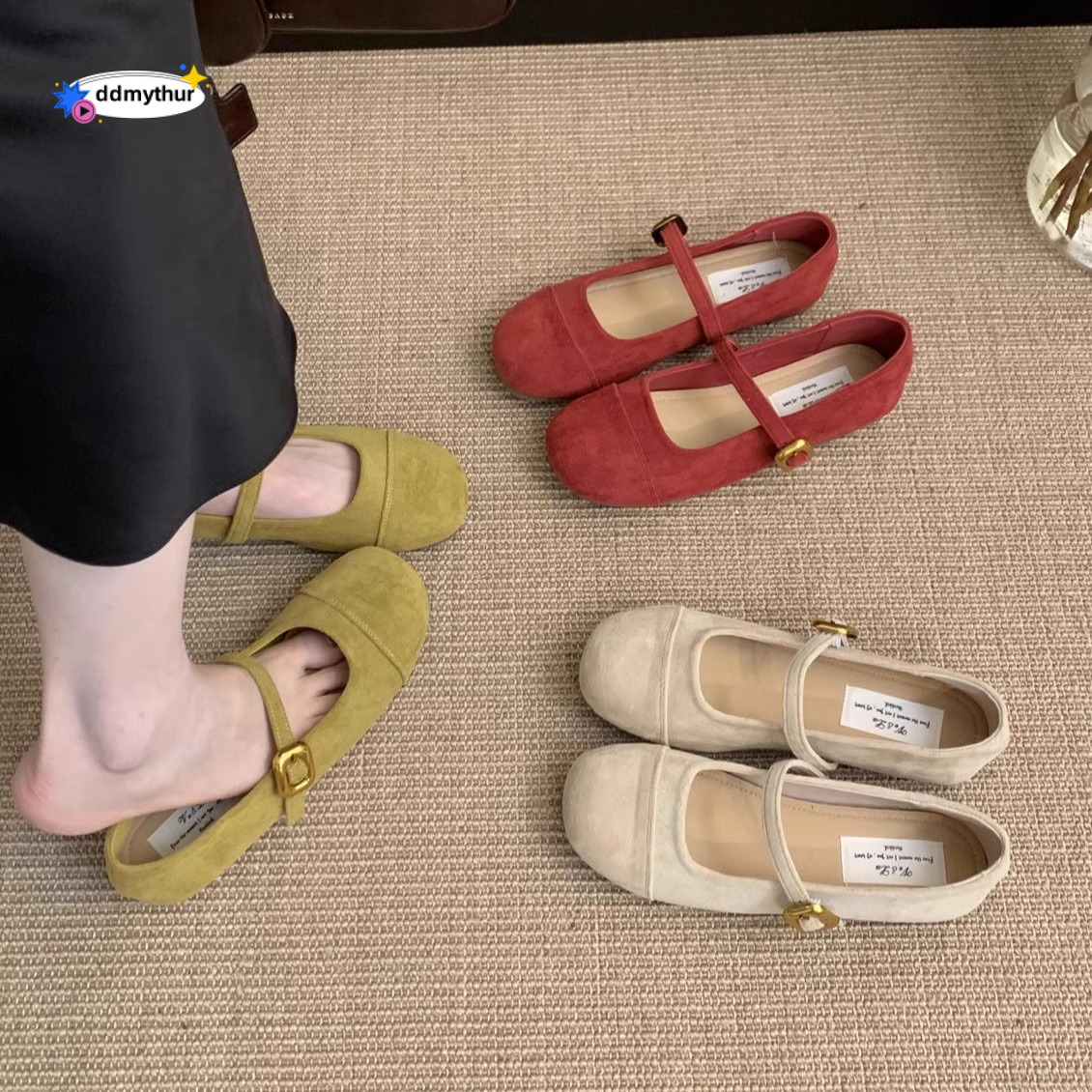 Shallow mouth single shoe women 2025 Spring and Autumn new style French gentle fairy suede Mary Jane flat bean shoes ddmythur