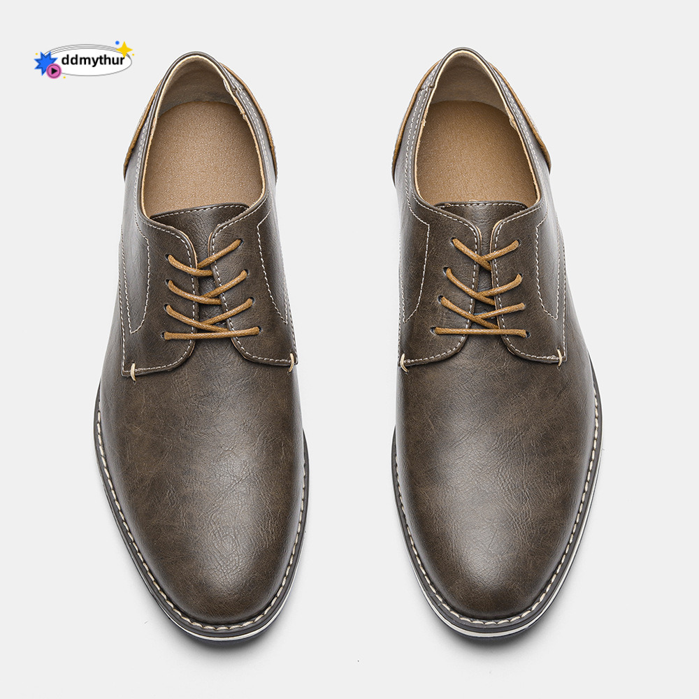 Large Single Colored Breathable Men's Comfortable Casual Leather Shoes ddmythur