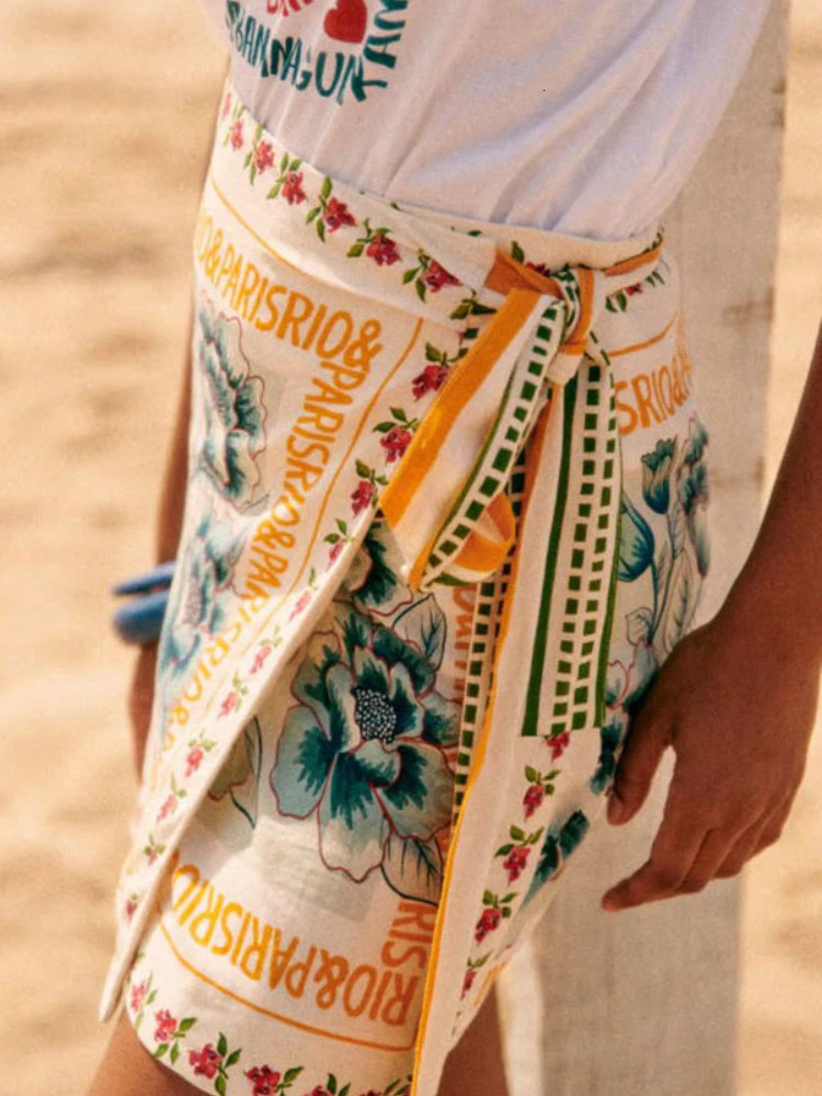Summer Fashion Womens Beach Style Short Skirt Printed Retro Vacation Covering Casual Sexy Elegant Half 250514