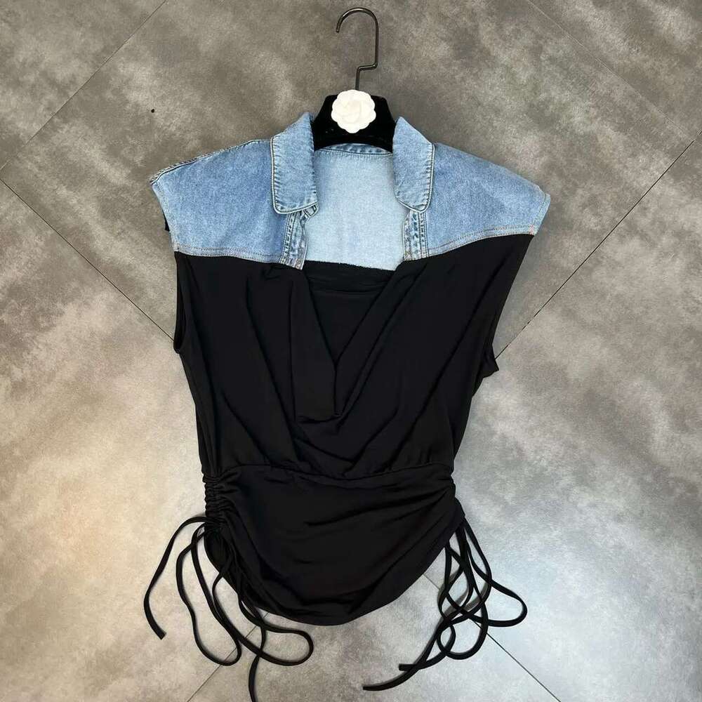Getspring Women Dresses Deep V Neck Sleeveless Drawstring Denim Ed Vest High Waist Split Long Skirt Two Piece Sets