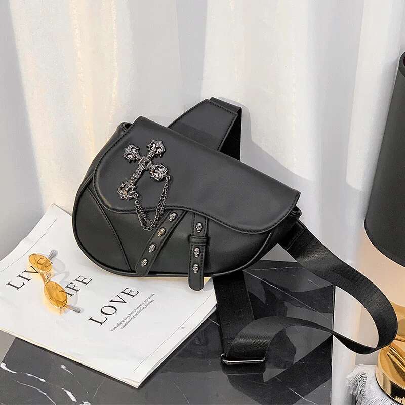 Annmouler Fashion Men's Handbag Saddle Purse Pu Leather Shoulder Designer Crossbody Cool Chest Bag