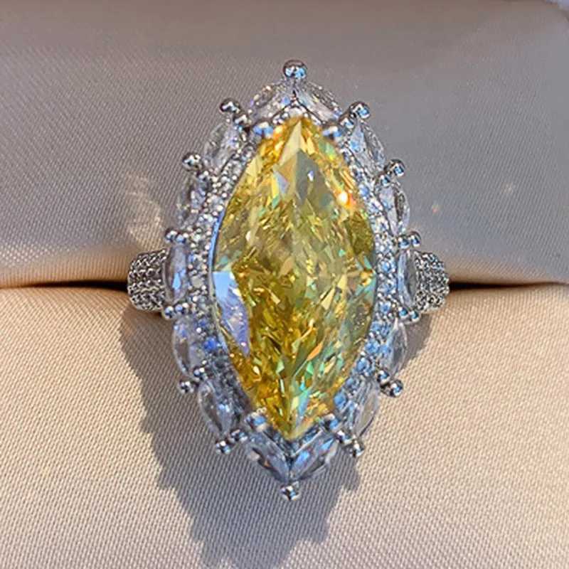 925 Sterling Silver Yellow CZ Ring Women for Wedding Ceremony Party Accories Fancy Anniversary Gift New Fashion JewelryXJ250514