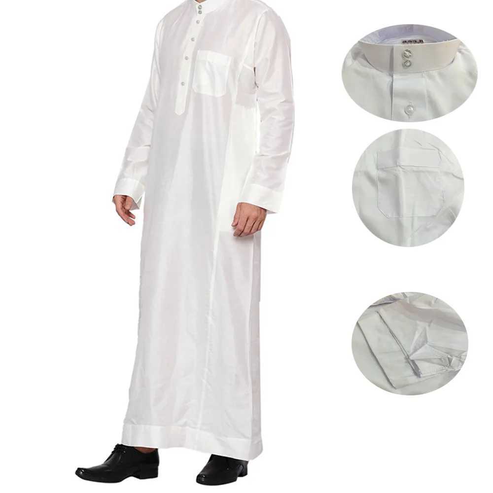 Polyester Muslim Mens Robes Qatar Stand Collar Robe Pocket Design Arab Middle Eastern Menswear Muslim Fashion Arabic X250514