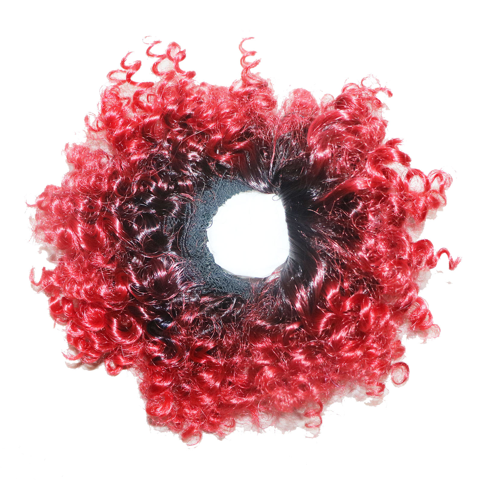 Ombre Color Afro Puff Drawstring Ponytail Bun with Bangs-Heat Resistant Synthetic Kinky Curly Ponytail Updo Hair Extensions with Two Clips, Curly Wome