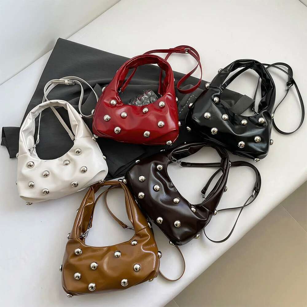 Women PU Rivet Shoulder Stylish Crossbody Adjustable Strap Trendy Underarm Fashion Tote Handbag Outdoor Travel Bag