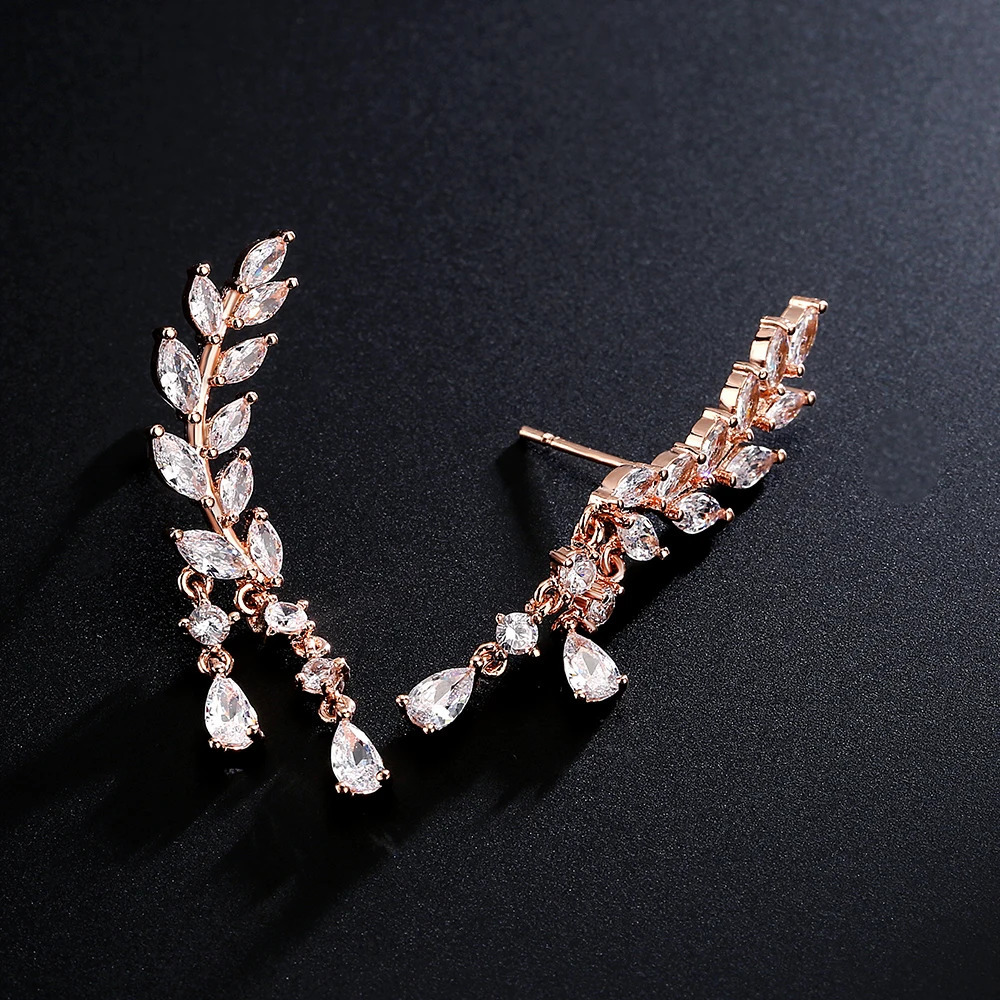 ZAKOL CZ Crystal Zirconia Leaf Long Tassel Drop Earrings for Women Girl Fashion Wing Wedding Party Jewelry 250513