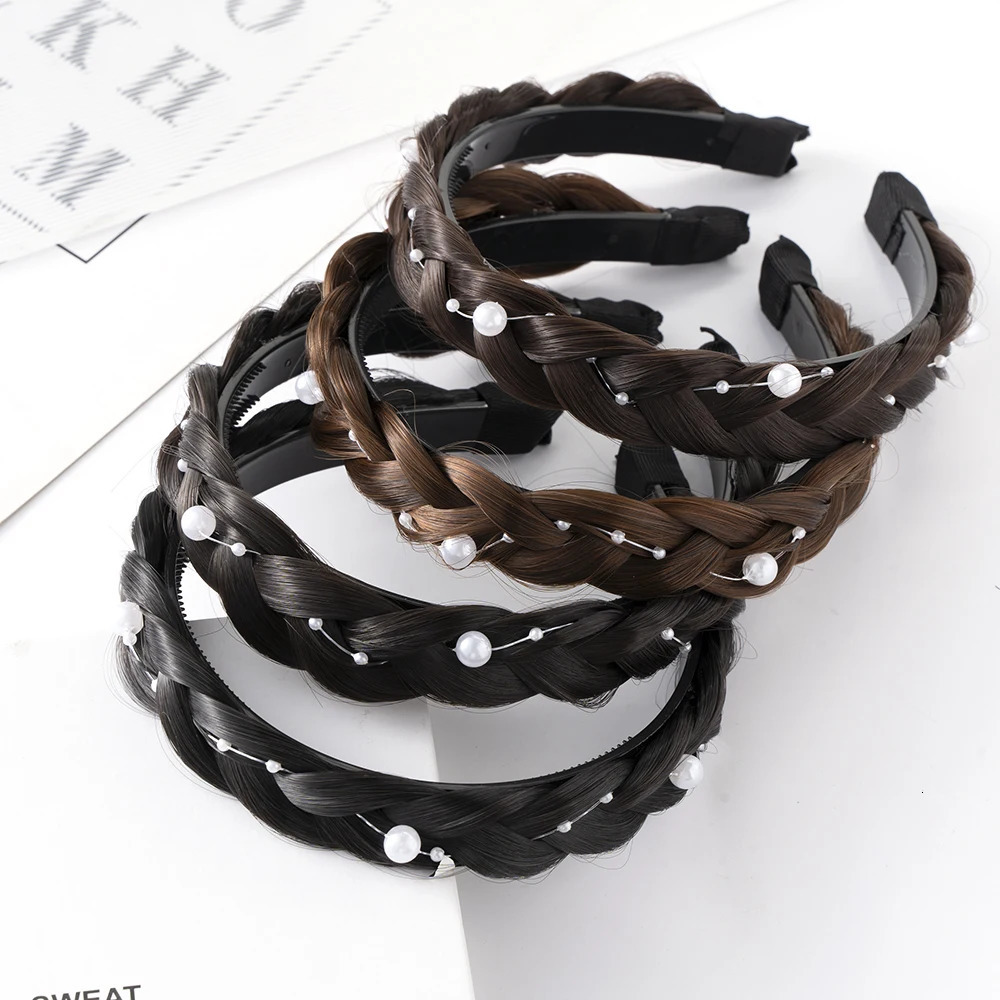 Pearl Twist Braid Hair Band For Women Toothed Non-slip Hair Hoop Elastic Headband Fashion Braids Hair Accessories Girls 250509