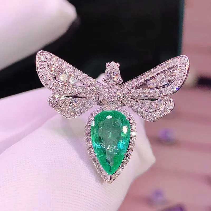 S925 Sterling Silver Color Big Bling Zircon Stone Dragonfly Rings for Women Wedding Engagement Fashion Jewelry giftXJ250514