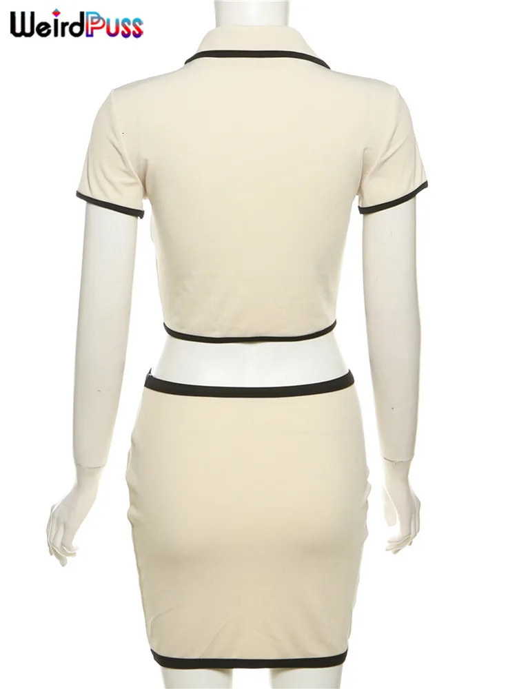 nibber Ribbed Women 2 Piece Set Elegant Polo Neck Button Shorts Crop TopsMini Skirts Matching Stretch Streetwear Outfits 250514