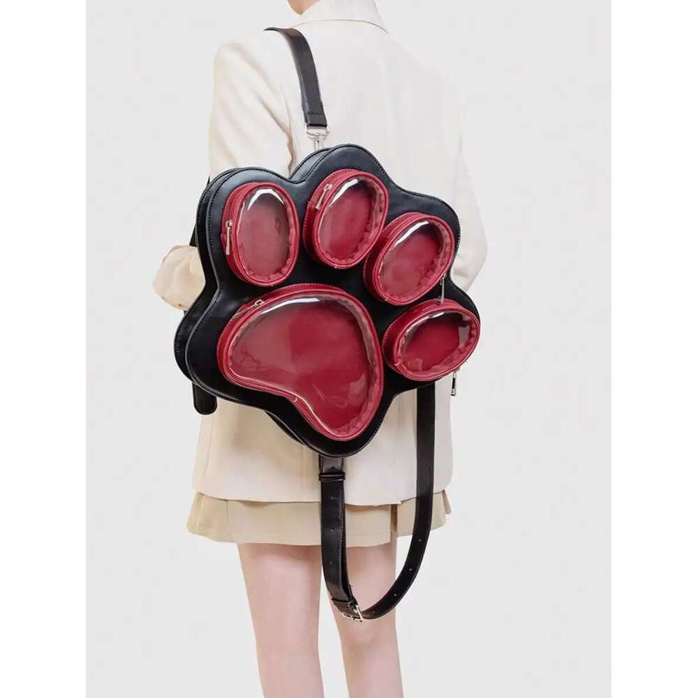College Dog/Cat Claw Shape Pain Cartoon Large Capacity Adult Backpack Unisex School Bag Doll
