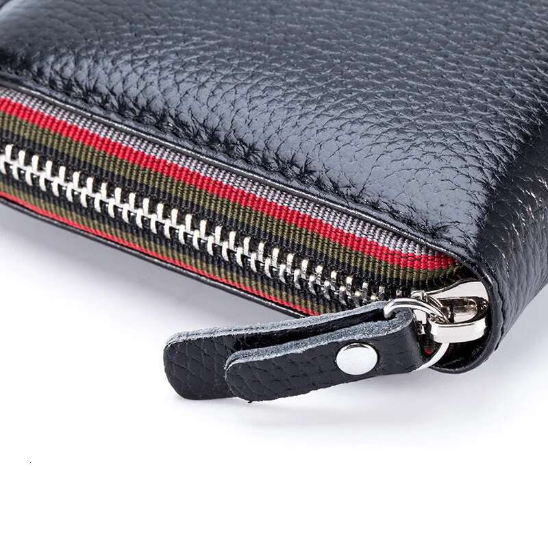 Genuine Leather Men Women Long Wallet Unisex Zipper Coin Purse Simple Design ID Credit Card Holder Phone Money Bag Solid Clutch