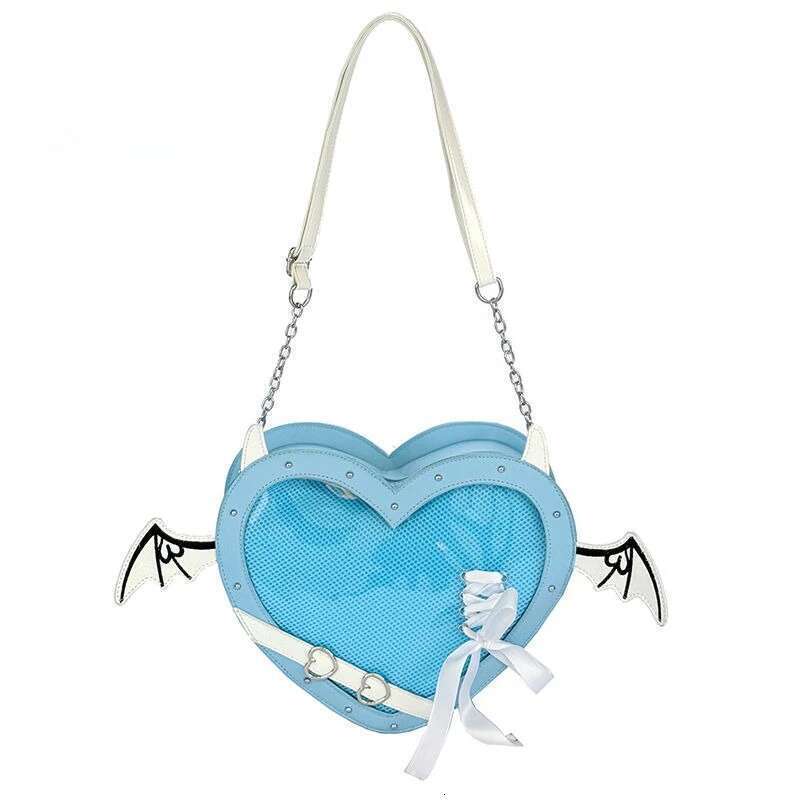 Y2k Aesthetic Punk Belt Gothic Wings Shoulder Handbags Kawaii Heart Bandage Bow Underarm Bag Transparent Fashion Sweet Ita Bags