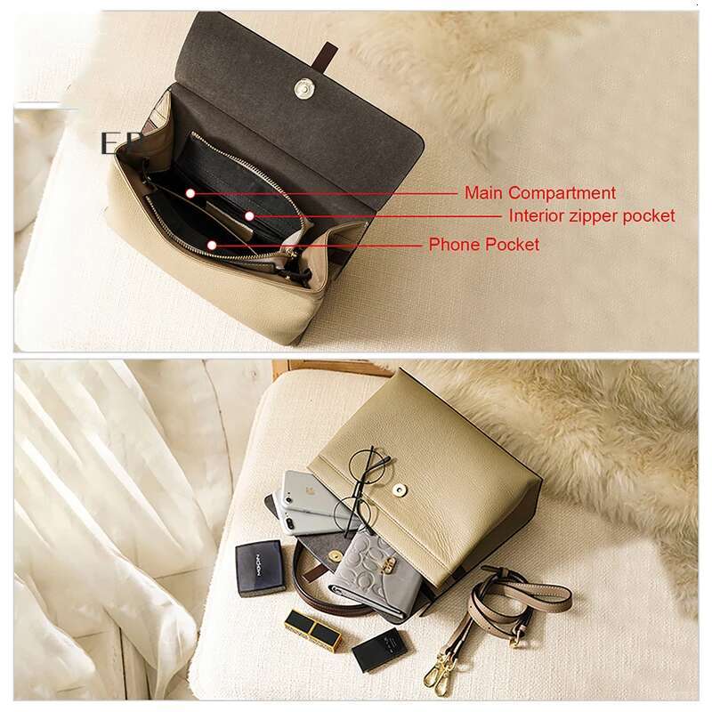 LAORENTOU Women Genuine Leather Shoulder Bag Simple Handbag