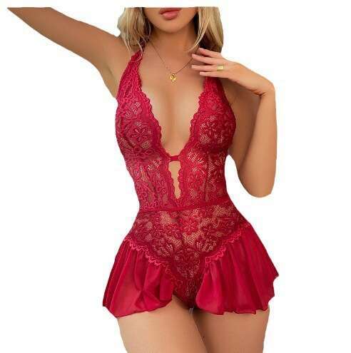 Sexy Lace Lingerie Women S Large Size Fun Underwear Transparent Lace Sexy All In One Dress Passionate Open Crotch No Take Off Women KQ